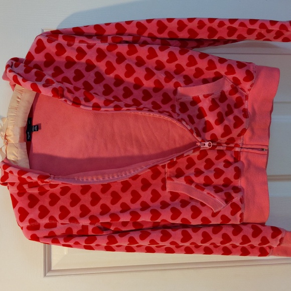 GapKids Vintage Y2K Heart Zip Up Hoodie Velour Girls XXL 14-16 Pink Red Full Zip - Picture 5 of 11